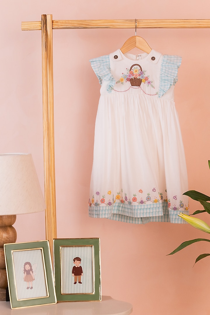 White Cotton Linen Hand Embroidered Dress For Girls by Tilsim by Sagarika Mehrotra at Pernia's Pop Up Shop