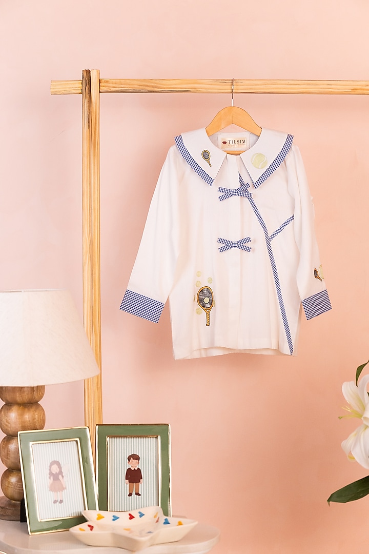 White Cotton Linen Embroidered Dress For Girls by Tilsim by Sagarika Mehrotra at Pernia's Pop Up Shop