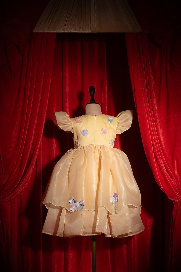 Yellow Silk Polyester Embroidered Dress For Girls by Tilsim by Sagarika Mehrotra at Pernia's Pop Up Shop