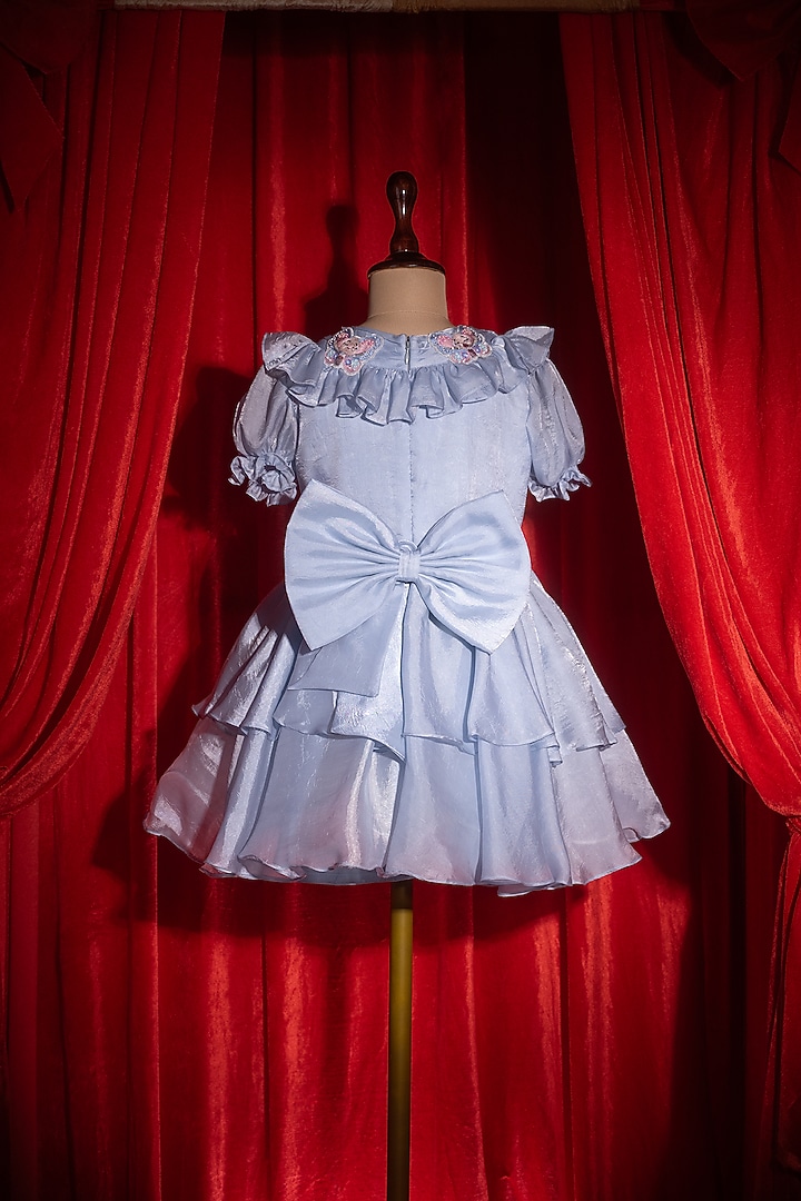 Blue Silk Polyester Embroidered Dress For Girls by Tilsim by Sagarika Mehrotra at Pernia's Pop Up Shop