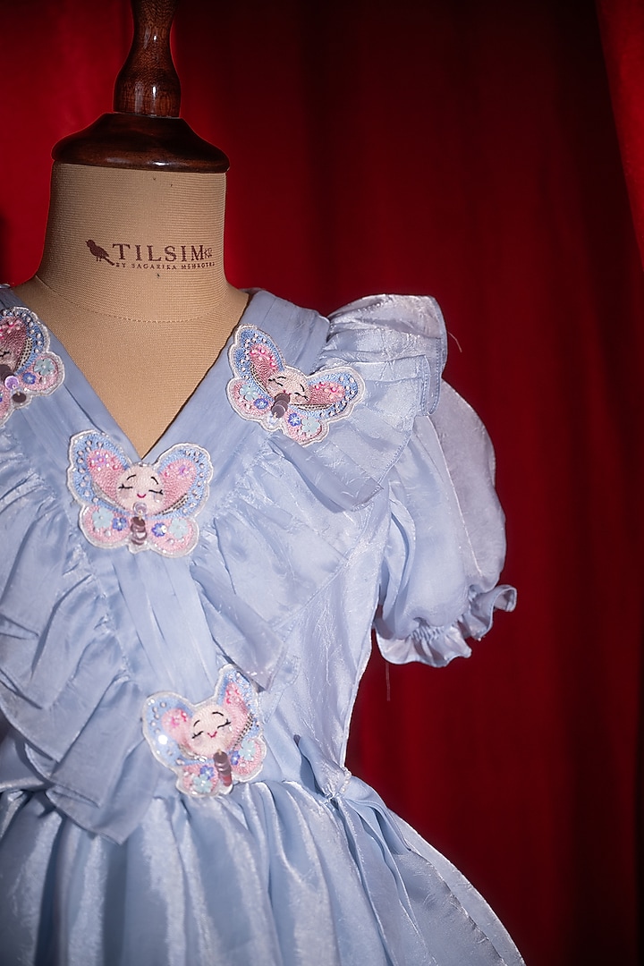 Blue Silk Polyester Embroidered Dress For Girls by Tilsim by Sagarika Mehrotra at Pernia's Pop Up Shop