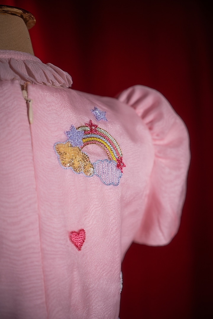 Pink Polyester Nylon Embroidered Dress For Girls by Tilsim by Sagarika Mehrotra at Pernia's Pop Up Shop