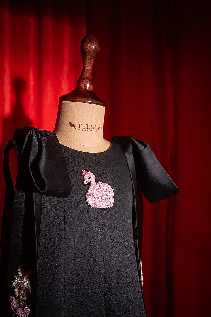 Black Polyester & Spandex Embroidered Dress For Girls by Tilsim by Sagarika Mehrotra at Pernia's Pop Up Shop