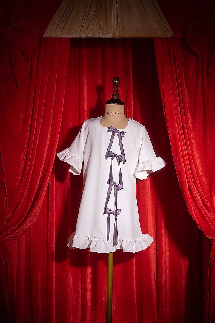 White Polyester & Spandex Embroidered Dress For Girls by Tilsim by Sagarika Mehrotra at Pernia's Pop Up Shop