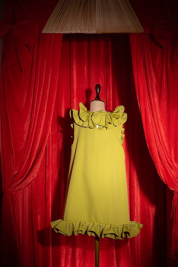 Green Polyester & Spandex Embroidered Dress For Girls by Tilsim by Sagarika Mehrotra at Pernia's Pop Up Shop