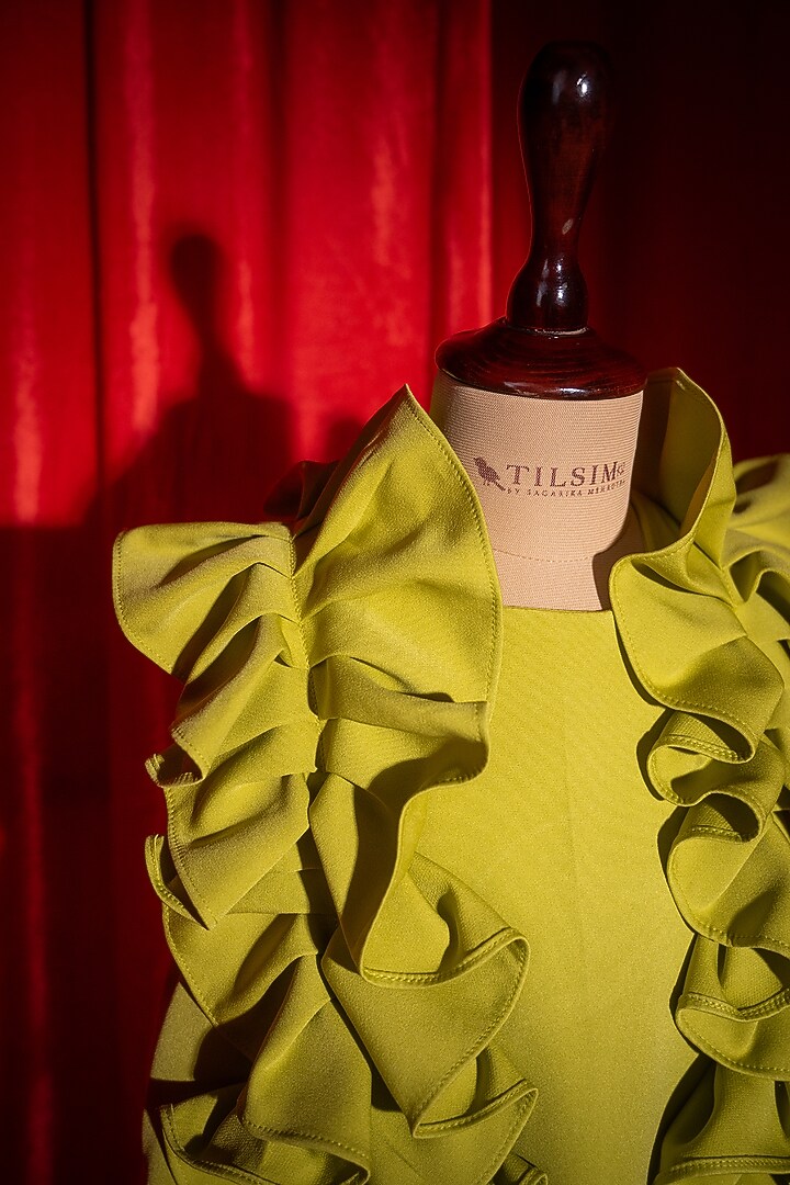Green Polyester & Spandex Embroidered Dress For Girls by Tilsim by Sagarika Mehrotra at Pernia's Pop Up Shop
