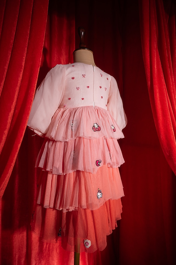 Pink Nylon Spandex Embroidered Dress For Girls by Tilsim by Sagarika Mehrotra at Pernia's Pop Up Shop