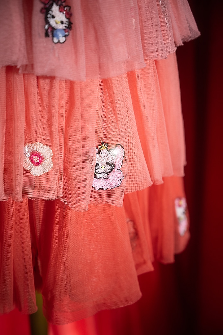 Pink Nylon Spandex Embroidered Dress For Girls by Tilsim by Sagarika Mehrotra at Pernia's Pop Up Shop