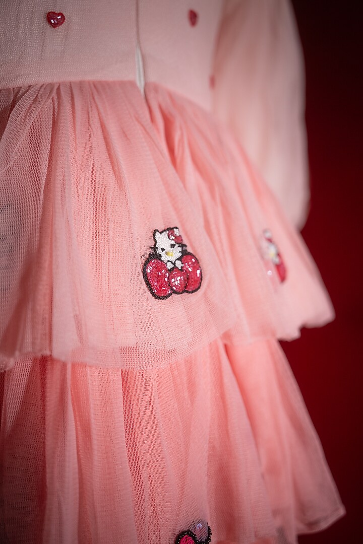 Pink Nylon Spandex Embroidered Dress For Girls by Tilsim by Sagarika Mehrotra at Pernia's Pop Up Shop