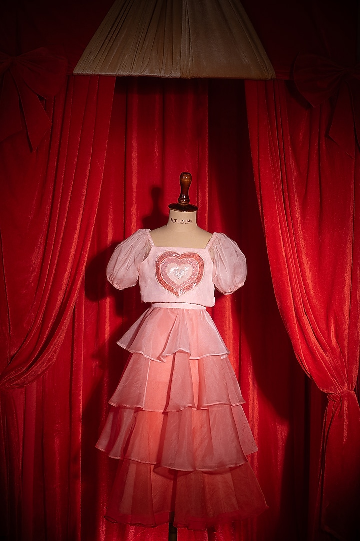 Pink Polyester Nylon Embroidered Co-Ord Set For Girls by Tilsim by Sagarika Mehrotra at Pernia's Pop Up Shop