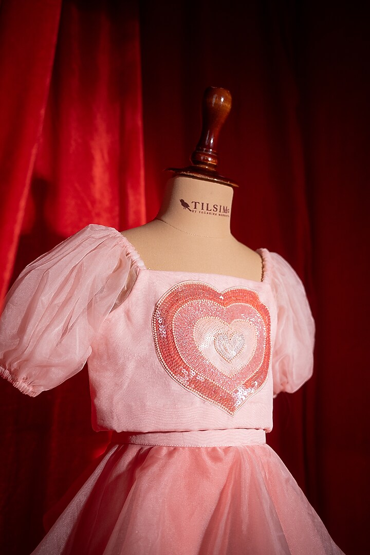 Pink Polyester Nylon Embroidered Co-Ord Set For Girls by Tilsim by Sagarika Mehrotra at Pernia's Pop Up Shop