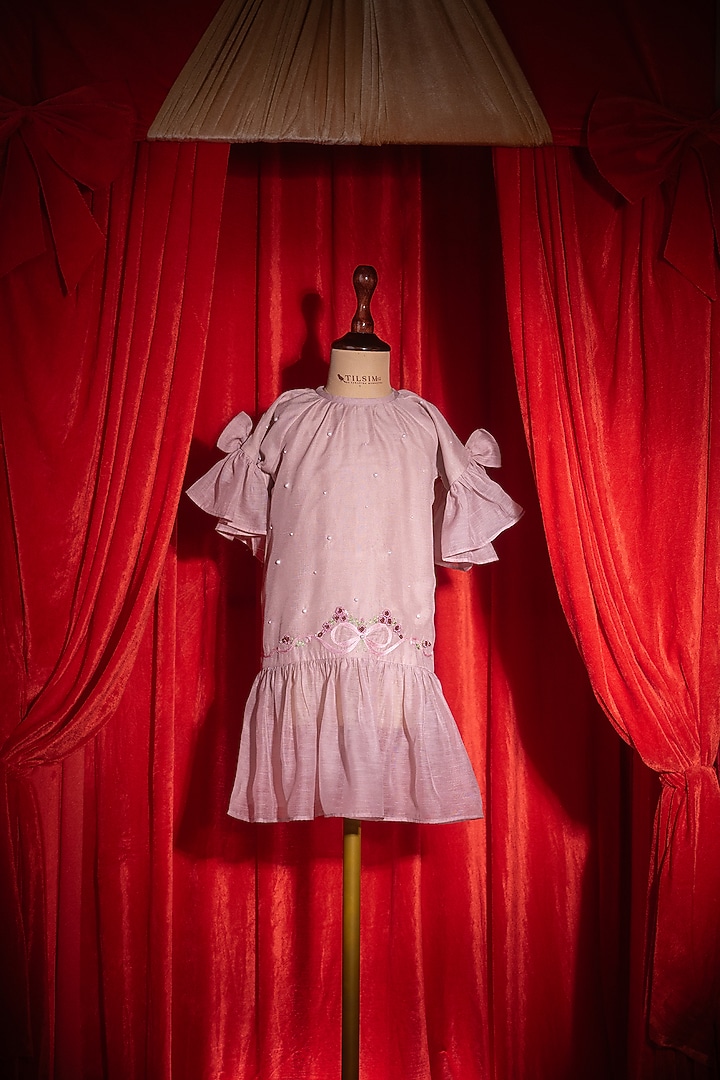 Pink Polyester Nylon Embroidered Dress For Girls by Tilsim by Sagarika Mehrotra at Pernia's Pop Up Shop