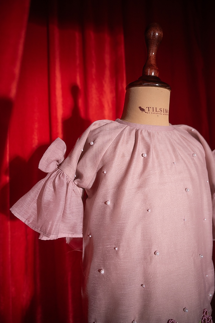 Pink Polyester Nylon Embroidered Dress For Girls by Tilsim by Sagarika Mehrotra at Pernia's Pop Up Shop
