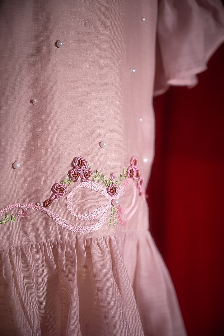 Pink Polyester Nylon Embroidered Dress For Girls by Tilsim by Sagarika Mehrotra at Pernia's Pop Up Shop