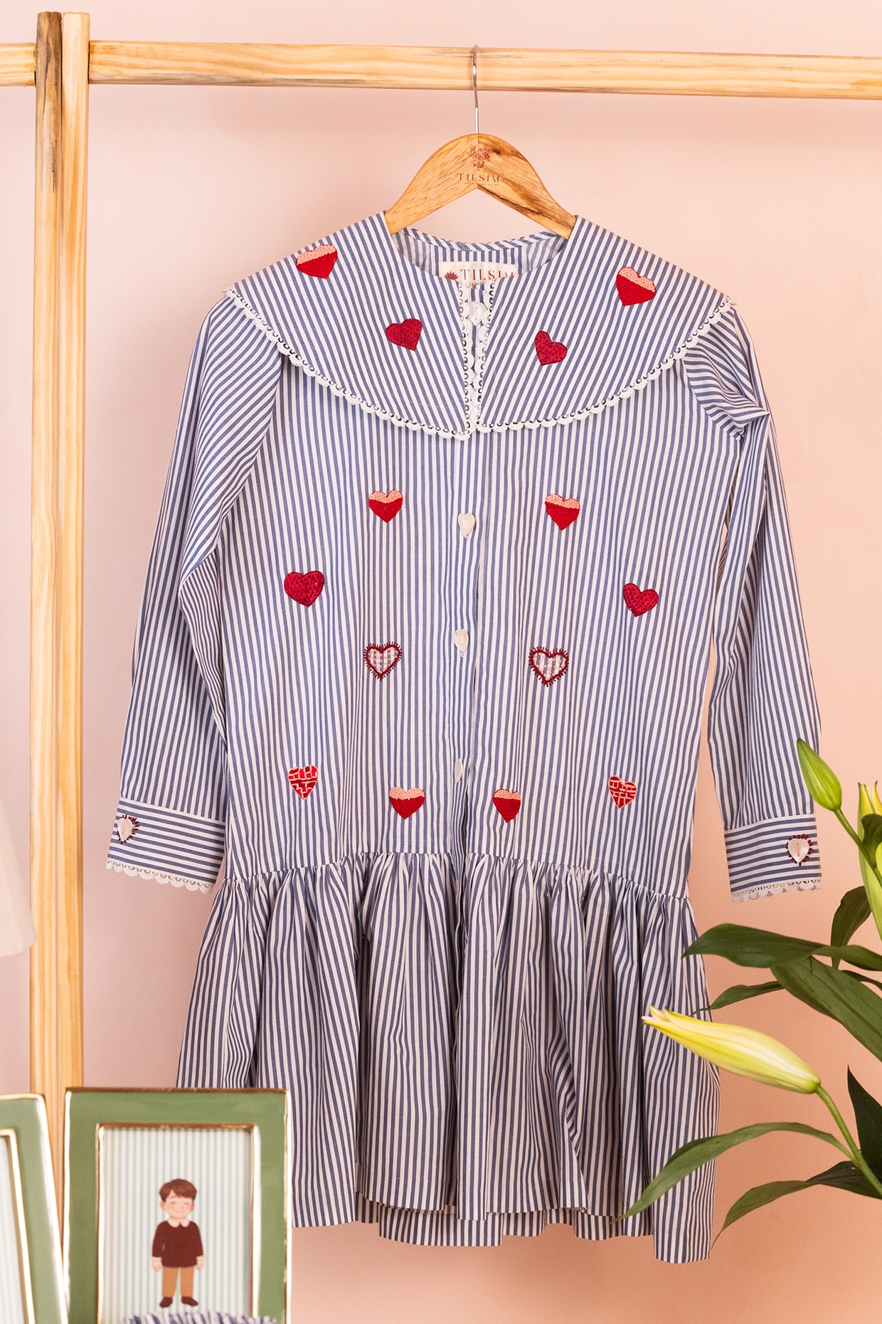 Navy White Cotton Heart Embroidered Striped Dress by Tilsim by Sagarika  Mehrotra at Pernia's Pop Up Shop