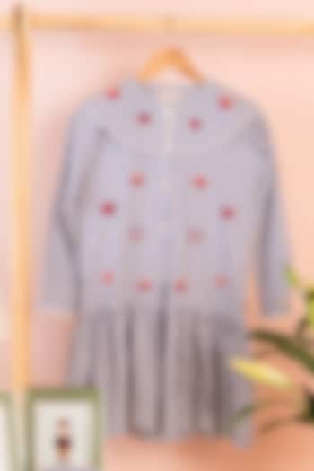Navy & White Cotton Heart Embroidered Striped Dress by Tilsim by Sagarika Mehrotra at Pernia's Pop Up Shop