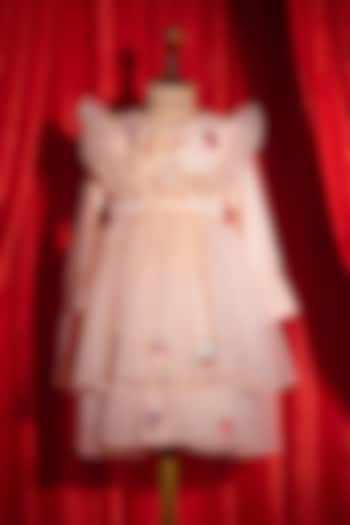 Peach Tulle Motifs Embroidered Tiered Dress For Girls by Tilsim by Sagarika Mehrotra at Pernia's Pop Up Shop