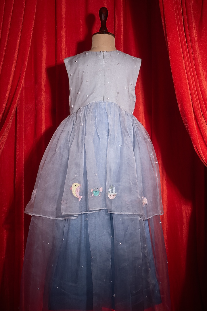 Blue Tulle Layered Dress For Girls by Tilsim by Sagarika Mehrotra at Pernia's Pop Up Shop
