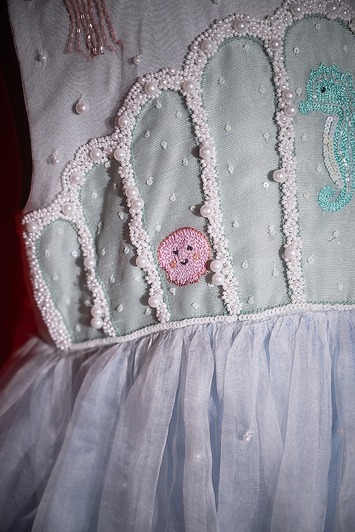 Blue Tulle Layered Dress For Girls by Tilsim by Sagarika Mehrotra at Pernia's Pop Up Shop