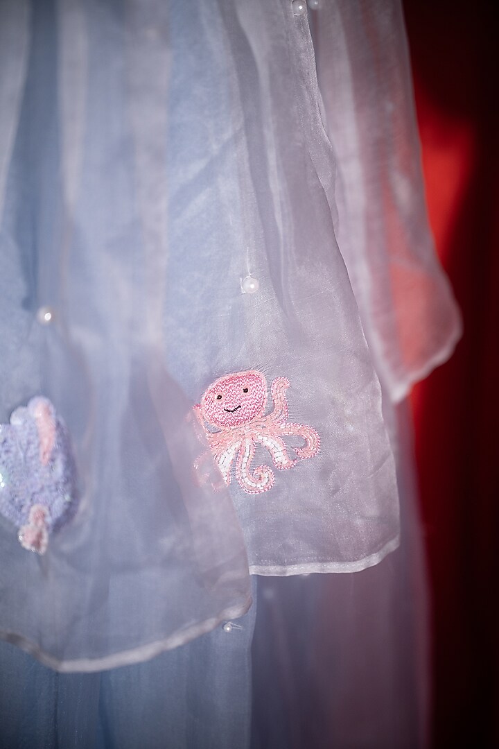 Blue Tulle Layered Dress For Girls by Tilsim by Sagarika Mehrotra at Pernia's Pop Up Shop
