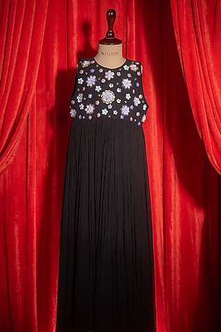 Black Pleated Chiffon Dress For Girls by Tilsim by Sagarika Mehrotra