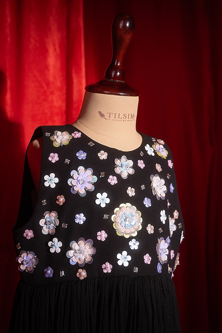 Black Pleated Chiffon Dress For Girls by Tilsim by Sagarika Mehrotra at Pernia's Pop Up Shop