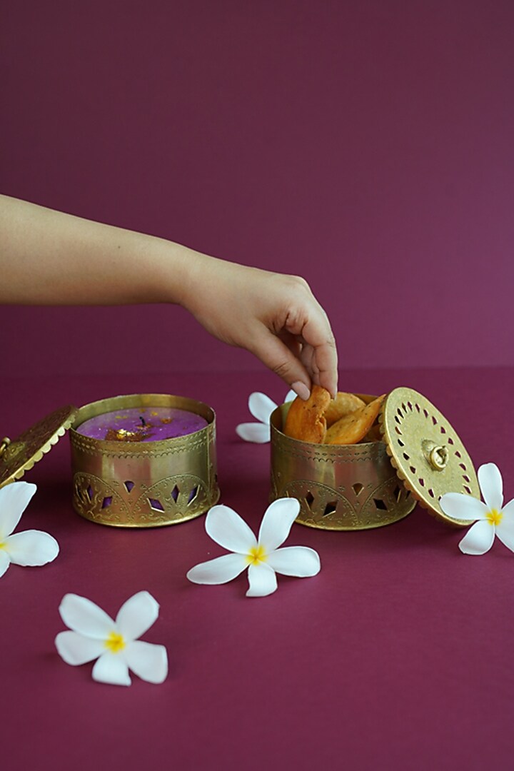 Gold Brass Holder With Lid by The India Craft Project at Pernia's Pop Up Shop