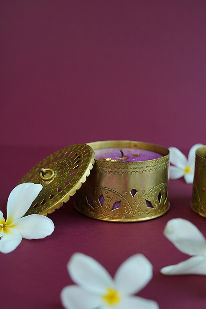 Gold Brass Holder With Lid by The India Craft Project at Pernia's Pop Up Shop
