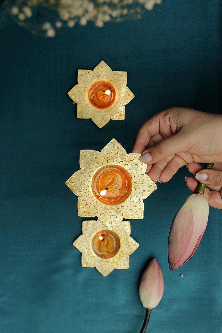 Kamal Lotus-Bird-Flower Diyas (Set of 4) by The India Craft Project at Pernia's Pop Up Shop