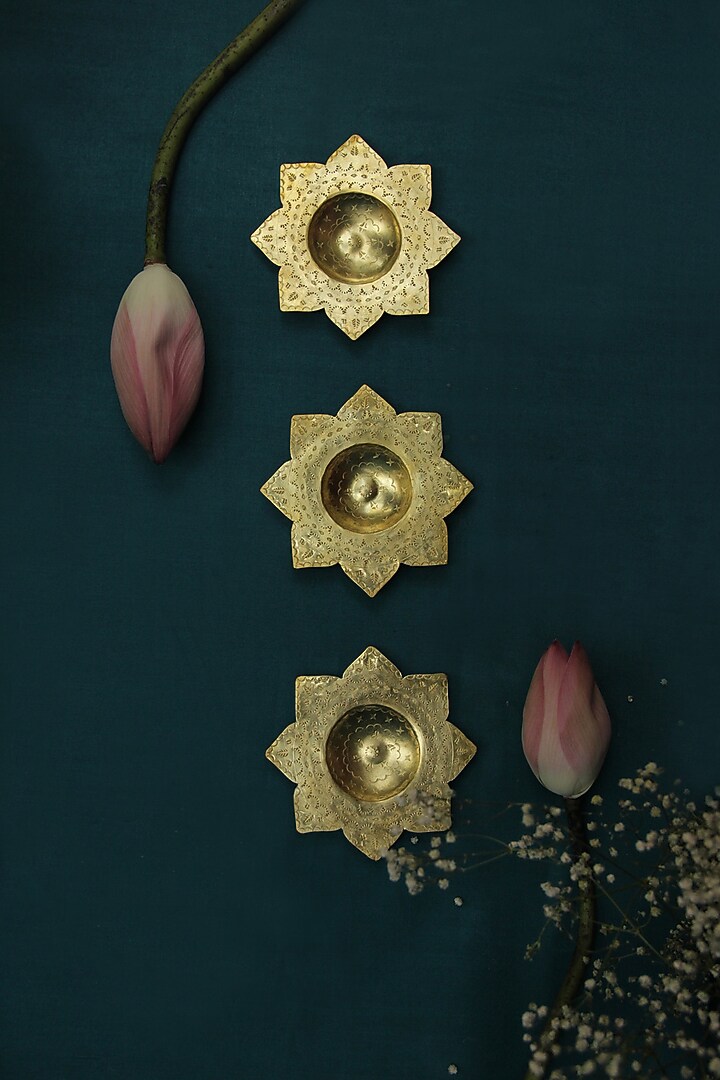 Kamal Lotus-Bird-Flower Diyas (Set of 4) by The India Craft Project at Pernia's Pop Up Shop
