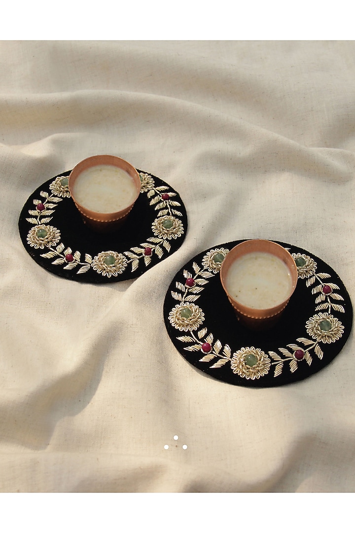 Kusum Coasters on Velvet (Set of 4) by The India Craft Project at Pernia's Pop Up Shop