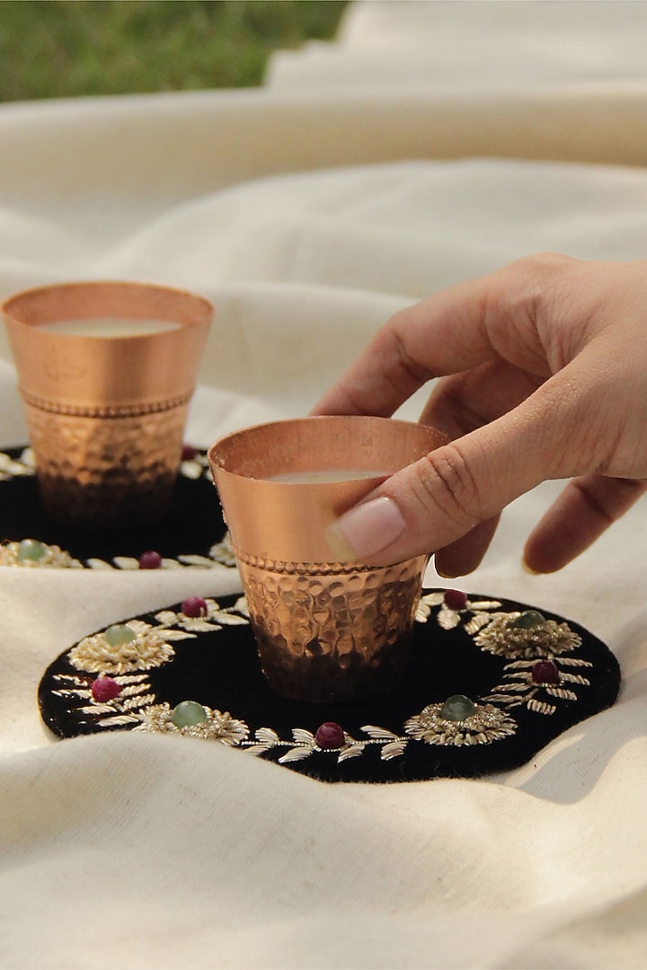Kusum Coasters on Velvet (Set of 4) by The India Craft Project at Pernia's Pop Up Shop