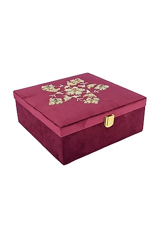 Kali in Burgundy Suede Zardozi Box by The India Craft Project