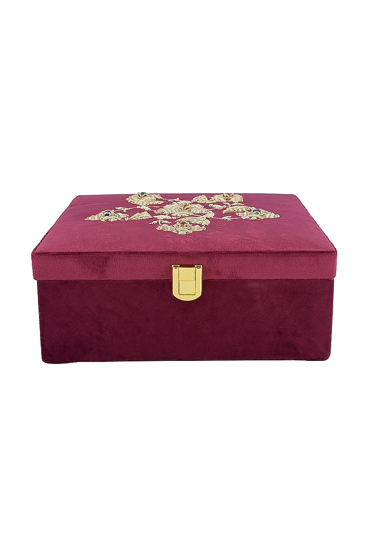 Kali in Burgundy Suede Zardozi Box by The India Craft Project at Pernia's Pop Up Shop