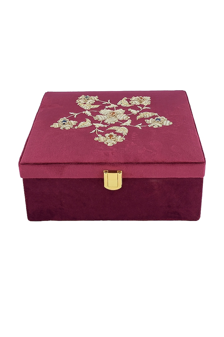 Kali in Burgundy Suede Zardozi Box by The India Craft Project at Pernia's Pop Up Shop