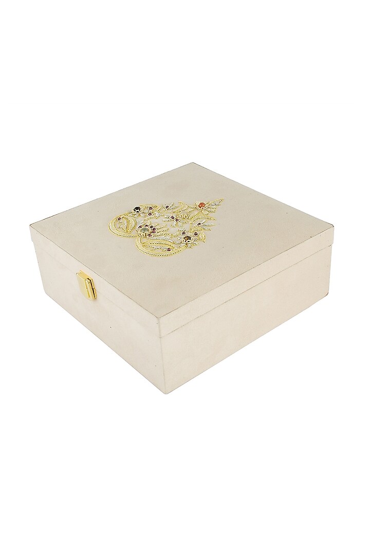 White Velvet Zardosi Embroidered Gift Box by The India Craft Project