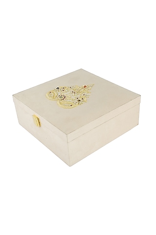 Paan in Cream Suede Zardozi Box by The India Craft Project
