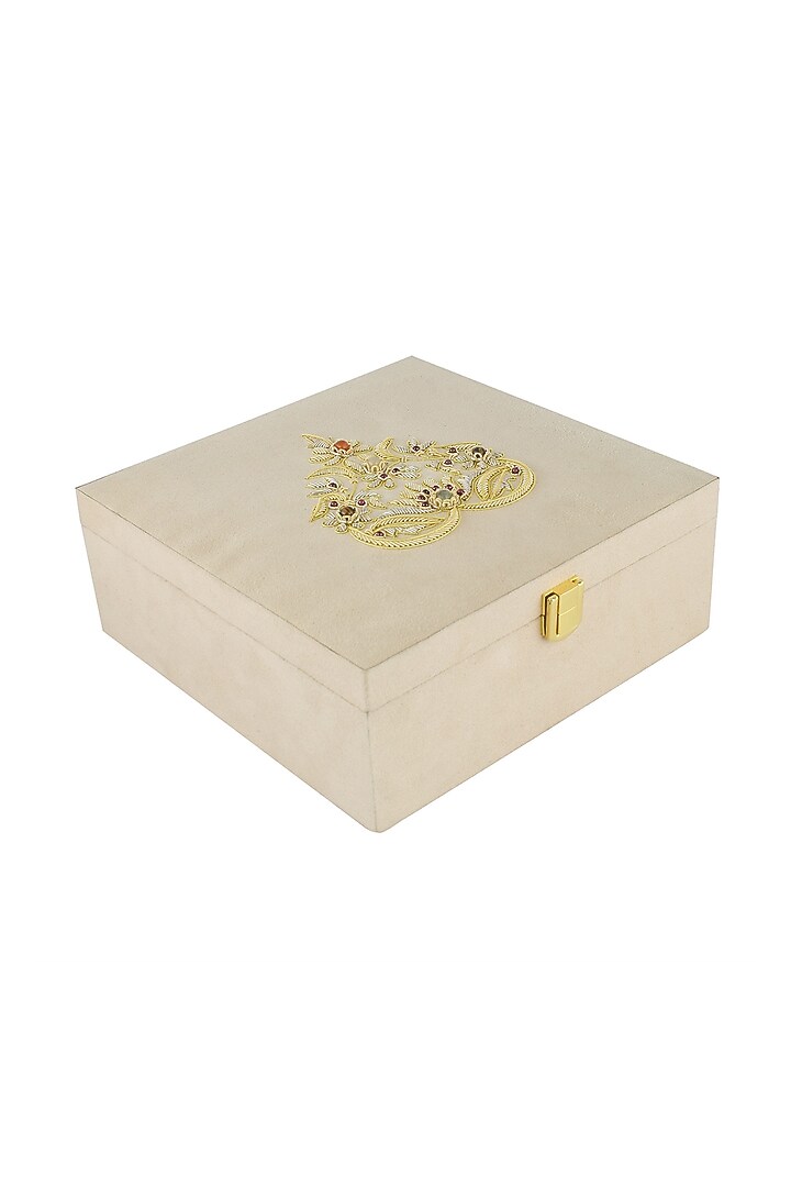 Paan in Cream Suede Zardozi Box by The India Craft Project at Pernia's Pop Up Shop