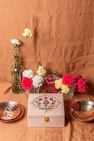Guldasta Laal Phool Zardozi Box by The India Craft Project