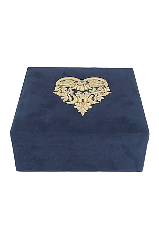 Paan Suede Blue Zardozi Box by The India Craft Project