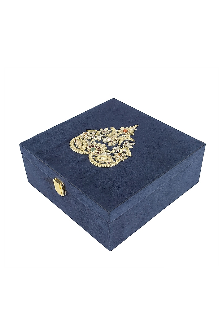 Paan Suede Blue Zardozi Box by The India Craft Project at Pernia's Pop Up Shop