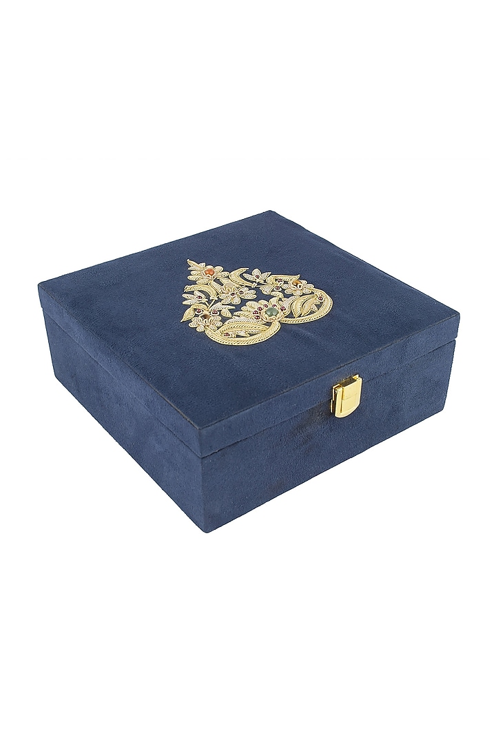 Paan Suede Blue Zardozi Box by The India Craft Project at Pernia's Pop Up Shop