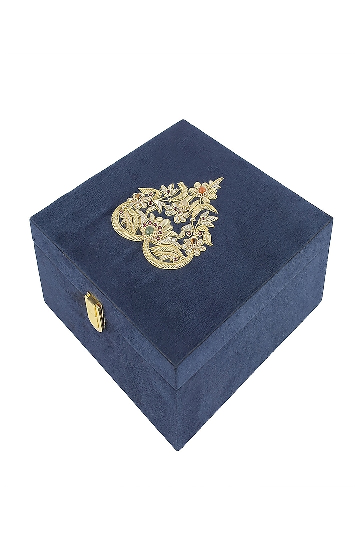 Paan Suede Blue Zardozi Box by The India Craft Project at Pernia's Pop Up Shop