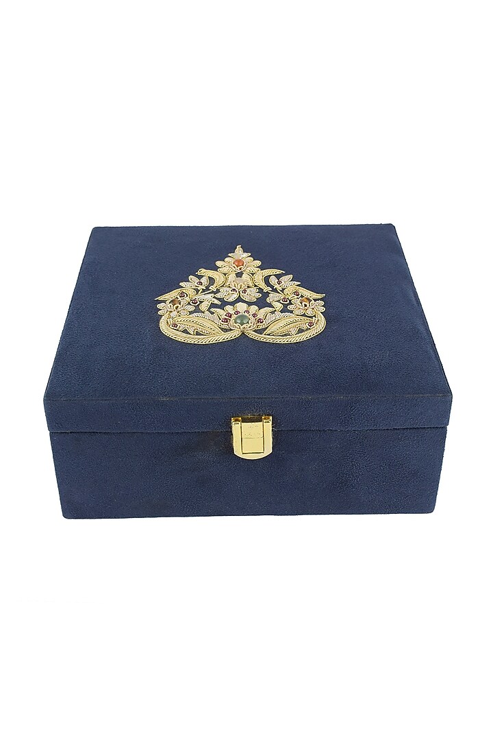 Paan Suede Blue Zardozi Box by The India Craft Project at Pernia's Pop Up Shop