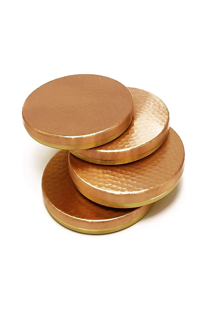 Chamak Copper and Brass Coasters (Set of 4) by The India Craft Project at Pernia's Pop Up Shop