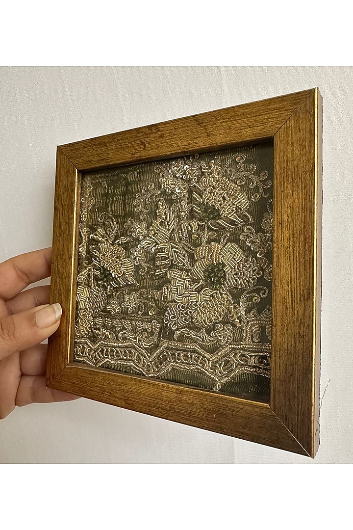 Hariyali Zardozi Framed Coasters (Set of 2) by The India Craft Project at Pernia's Pop Up Shop