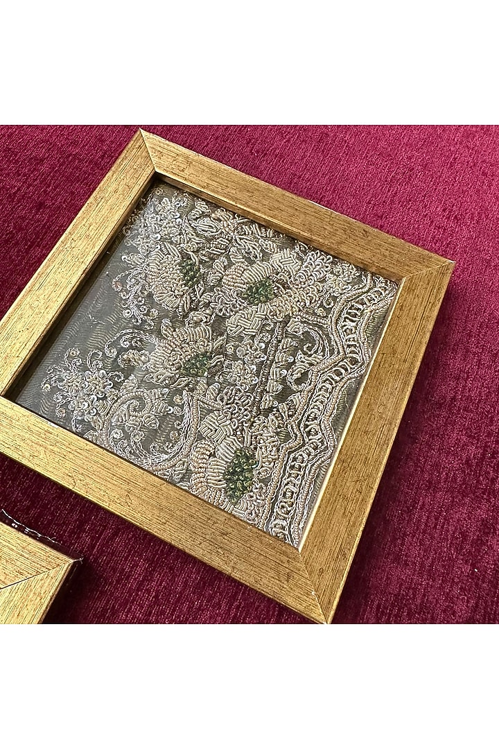 Hariyali Zardozi Framed Coasters (Set of 2) by The India Craft Project at Pernia's Pop Up Shop