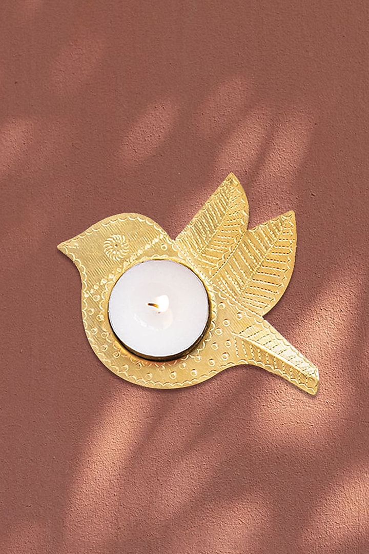 Gold Brass Chidiya Tea Light Holder Set by The India Craft Project