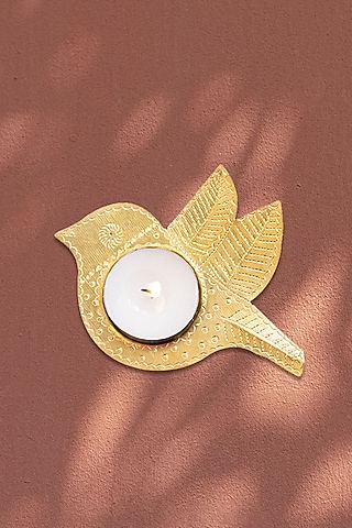 Gold Brass Chidiya Tea Light Holder Set by The India Craft Project