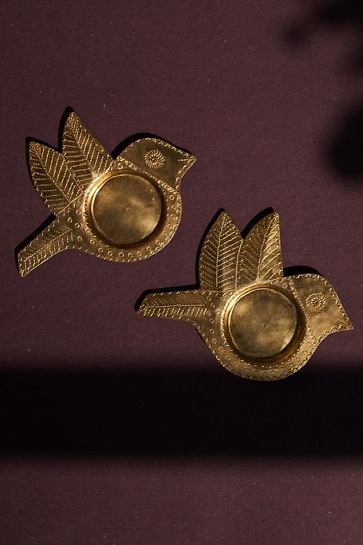 Gold Brass Chidiya Tea Light Holder Set by The India Craft Project at Pernia's Pop Up Shop